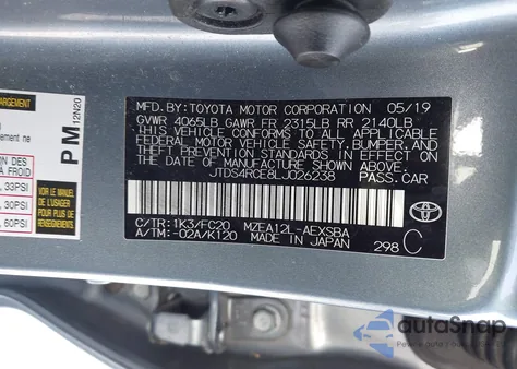 2020 Toyota Corolla Se из США, поврежденный, VIN JTDS4RCE8LJ026238